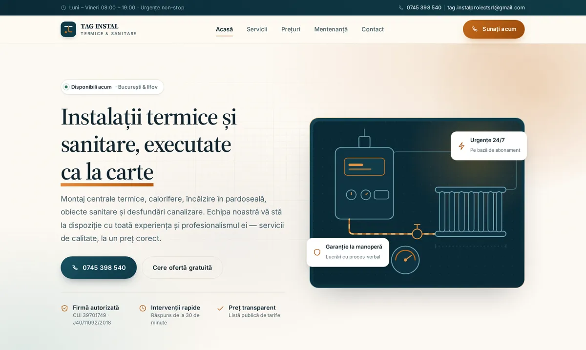 Captură din site-ul demo TAG Instal Proiect, instalații termice și sanitare