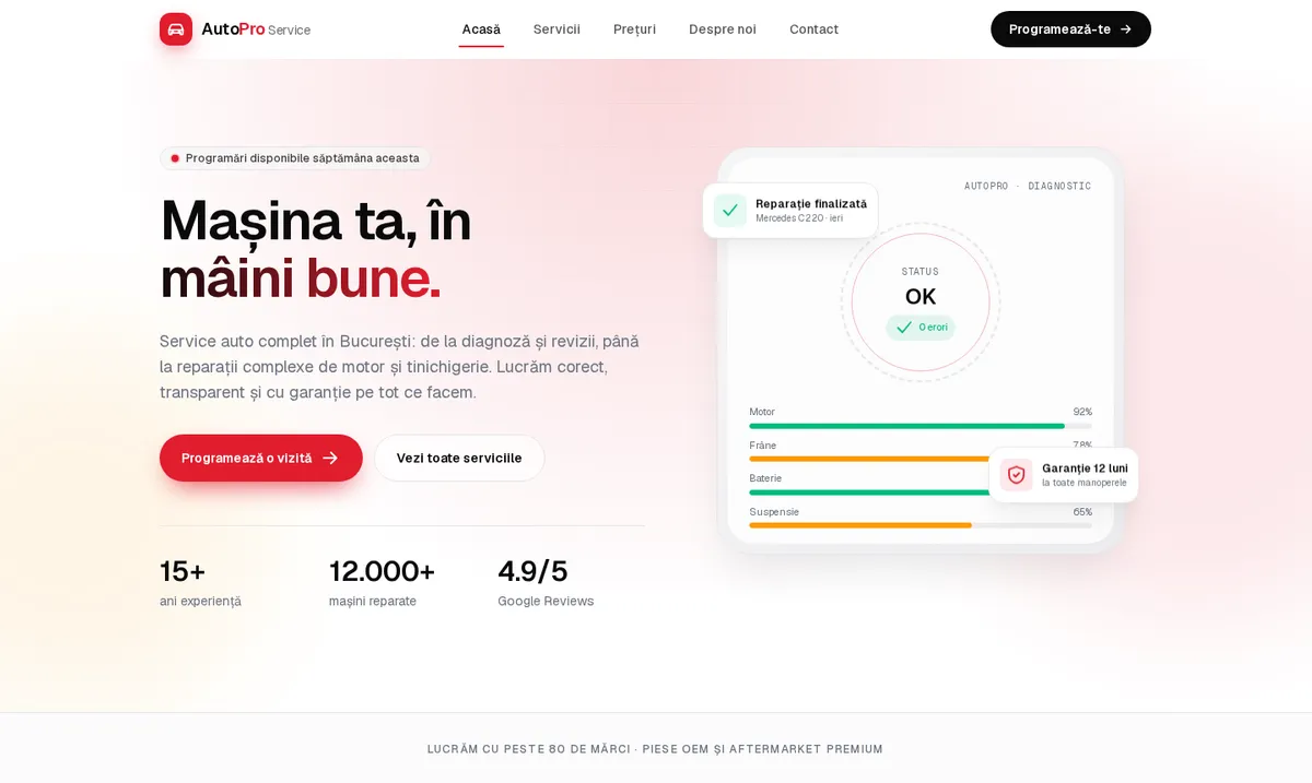 Captură din site-ul demo AutoPro Service